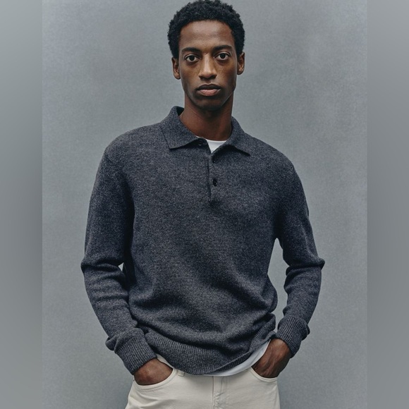 H&M Men’s Dark Gray Polo Cotton Sweater Size S – Classic Knit Pullover - Picture 1 of 14